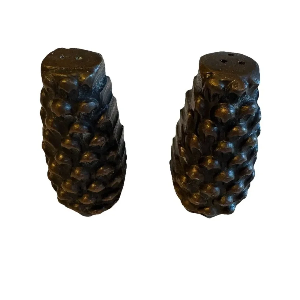 Vintage Brass Pinecone Salt And Pepper Shakers Rustic Nature Inspired Home Decor